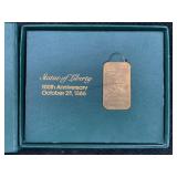 1886-1986 Stratue Of Liberty Copper Ingot Anniv.