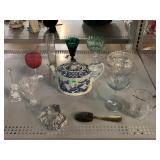 Glass porcelain old Chelsea tea pot and decor