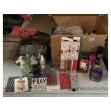 Box of body spray, shampoo conditioner shaving