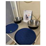 Dog bowls and under mats