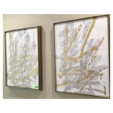 Pair Mixed Media Framed Wall Art On Paper. 30x41