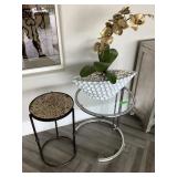 Metal side tables w/faux plant, approx 20x21in