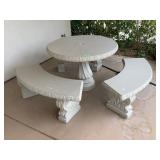 Concrete Patio set w/table and 3 benches, Heavy,