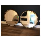 Pair Round Decorative Wall Mirrors. 3 ft Each