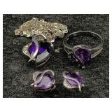 Sterling Silver Jewelry W/purple Quartz, Tw 12.4g