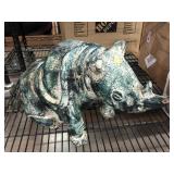 Composite Green Rhinoceros sculpture, approx 19in
