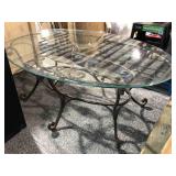 Metal Oval coffee table w/glass top, approx