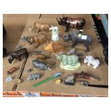 Vintage Rhino figurines wood porcelain plastic