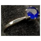 14k White Gold Ring W/blue Sapphire, Tw 2g, Sz 5