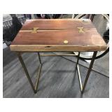 Rustic wood side table W/brass base, approx