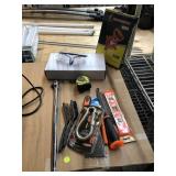 Tools safety glasses measuring tape brushes and