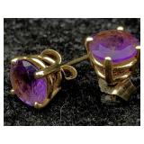 14k Gold Earrings W/amethyst, Tw 1.2g