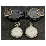 2 Vtg Compass W/pocket Watches