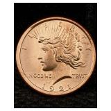 1 Oz Pure Copper, Us Peace Token Design