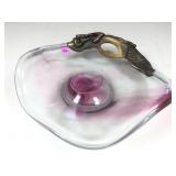 An art nouveau style bronze, mounted clear, glass