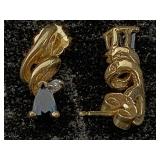 10k Gold Earrings W/blue Topaz & Diamonds, Tw 2.3g