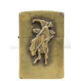 Vtg Brass Zippo ï¿½Marlboroï¿½ Bucking Cowboy Lighter