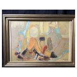 This framed painting is an abstract composition