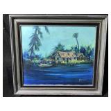 This framed coastal landscape oil painting is