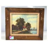 A vintage framed landscape oil, painting on board