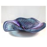A hand blown studio, art, glass centerpiece bowl