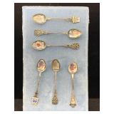 6 Enameled Decorative Spoons, Approx 5in Long
