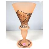 A vintage peach, toned, satin art, glass, chalice
