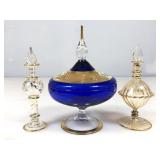 Bohemian Glass Lidded Candy Dish & Egyptian Glass