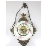 Vtg Porcelain European Hanging Clock w/ Key 12x