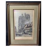 This framed watercolor print depicts a classic
