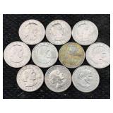 10 Susan B. Anthony Dollar Coins Incl. 1979 D, P &