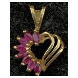 10k Gold Heart Pendant W/pink Spinel, Tw 0.8g, Sz