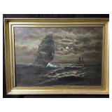 A traditional, nocturnal marine oil painting