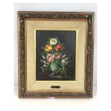 A vintage floral still life oil, painting on
