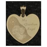 14k Gold Guardian Angel Heart Pendant, Tw 0.8g, Sz