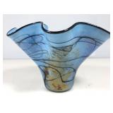 A hand blown studio, art, glass handkerchief bowl