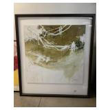 This large framed abstract , painting features