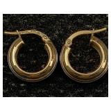14k Gold Hoop Earrings W/white Strip, Tw 1.7g,