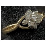 14k Gold Ring W/9 Diamonds, Tw 2.4g, Sz 5ï¿½