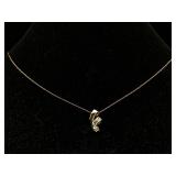 10k Gold Necklace W/pendant & 4 Diamonds, Tw 1.6g,