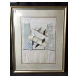 This vintage 1980s abstract mixed media wall art