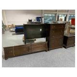 Dark Brown bedroom set wood w/tall dresser,