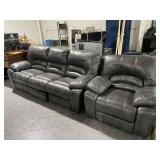 Black pleather recliner couch and armchair, level