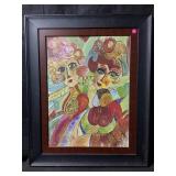 A very colorful Cubist style framed painting