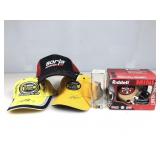 3 Signed NASCAR Hats, mini SF 49rs Helmet &