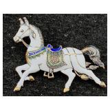Vtg Sterling Silver Enamel Horse Brooch, Tw 5.9g,