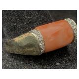 10k Gold Ring W/diamonds & Coral, Tw 3.9g, Sz 9.5