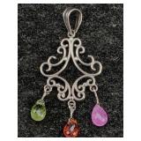 14k White Gold Pendant. Tw 1g W/gemstones, Sz 1in
