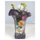 A vintage hand painted purple amethyst, art glass