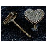 10k Gold Heart Earrings W/diamonds, Tw 0.6g